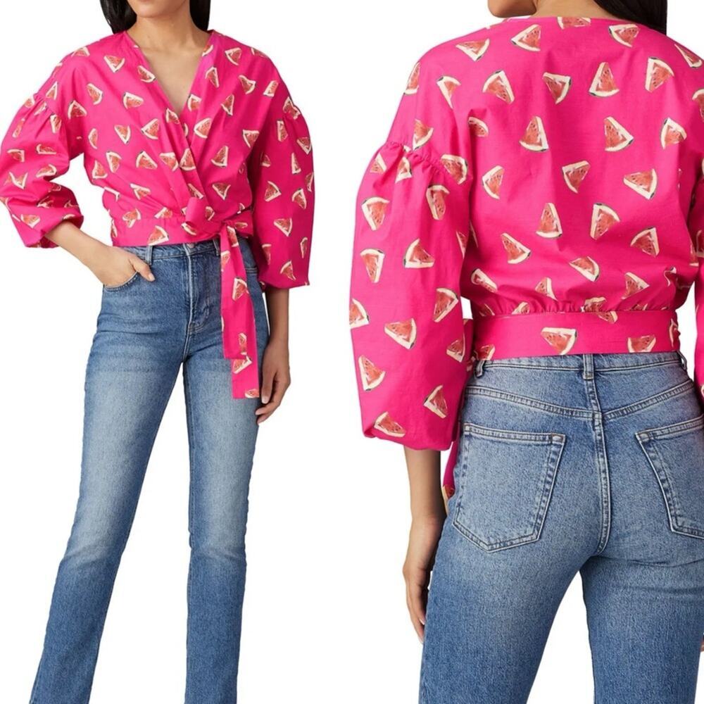Color Me Courtney Watermelon Print Emily Wrap Blouse XS